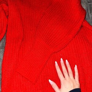 Revamped Vibrant Red Cowl Neck Sweater